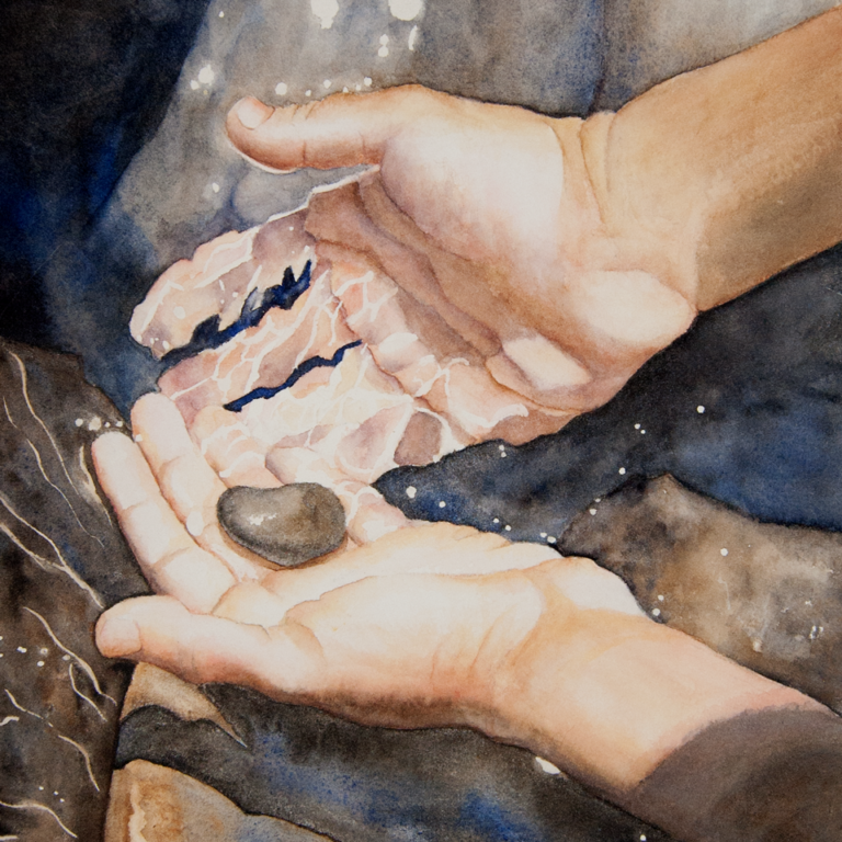 Child's Hands in Water - Hand & Flower Painting - Karen Berstler Studios - Delaware Artist