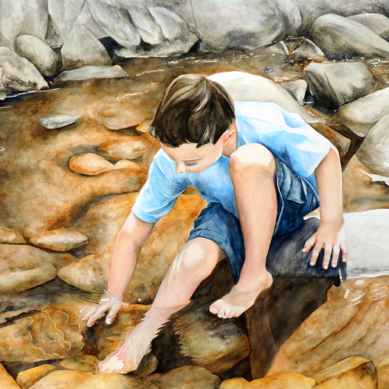 Loyalsock Creek - Child & Water Painting - Karen Berstler Studios - Delaware Artist
